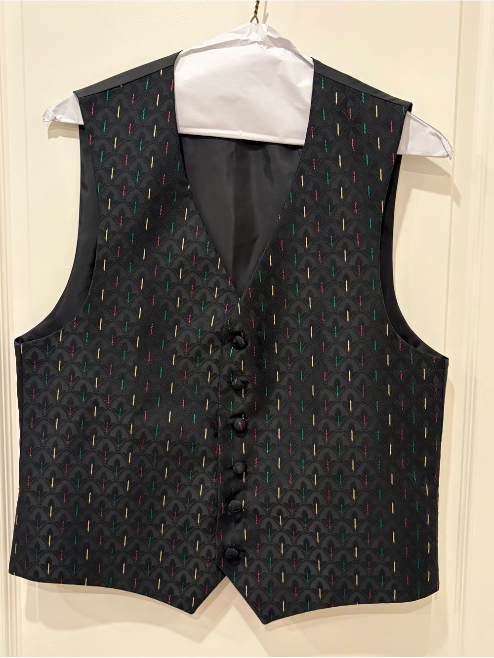 Pronto Uomo Men's Formal Dress Vest Medium Black Fleur-de-Lis Mardi Gras Colors